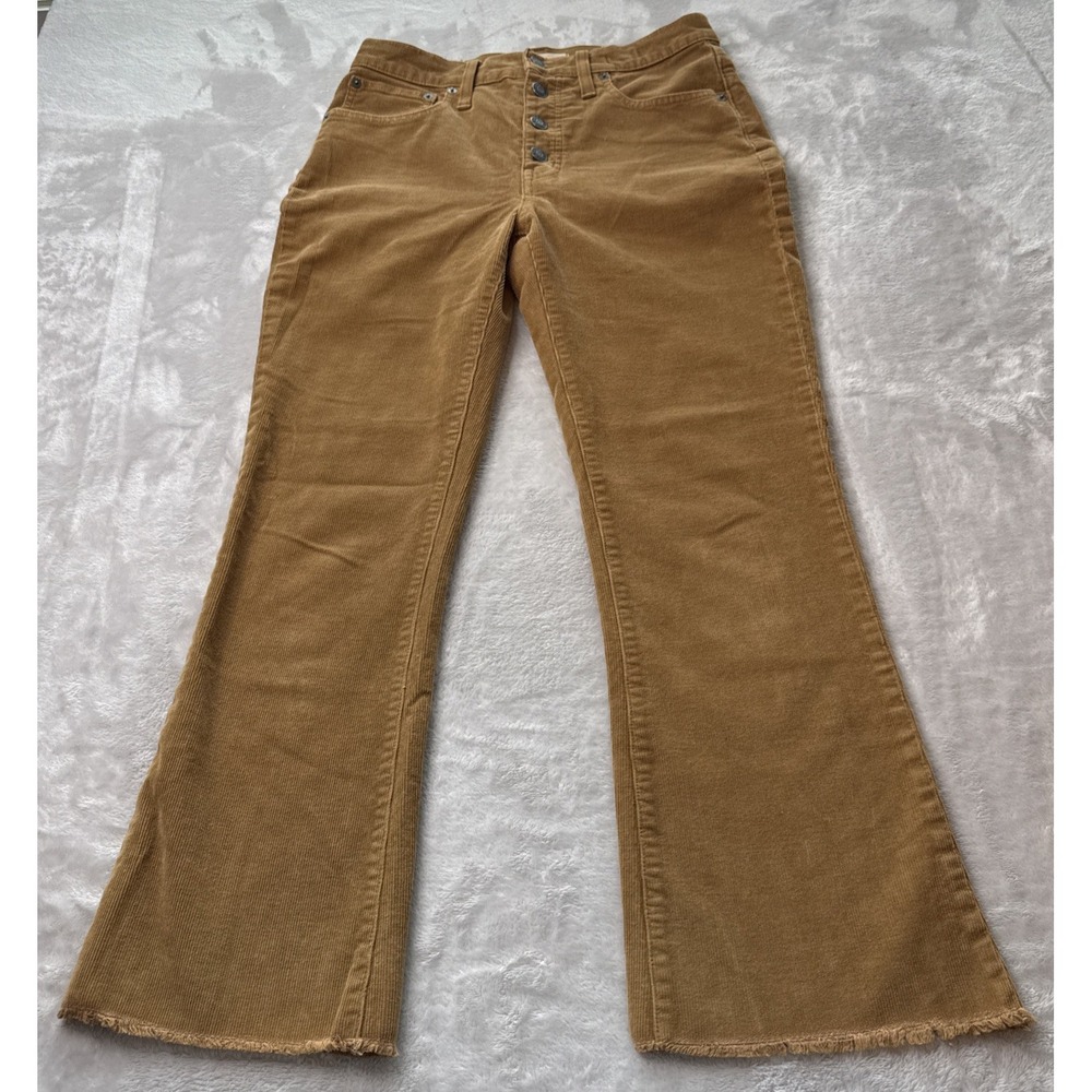 Madewell Cali Demi Boot Corduroy Pants Button Fly Cropped Raw Hem Cognac Size 27